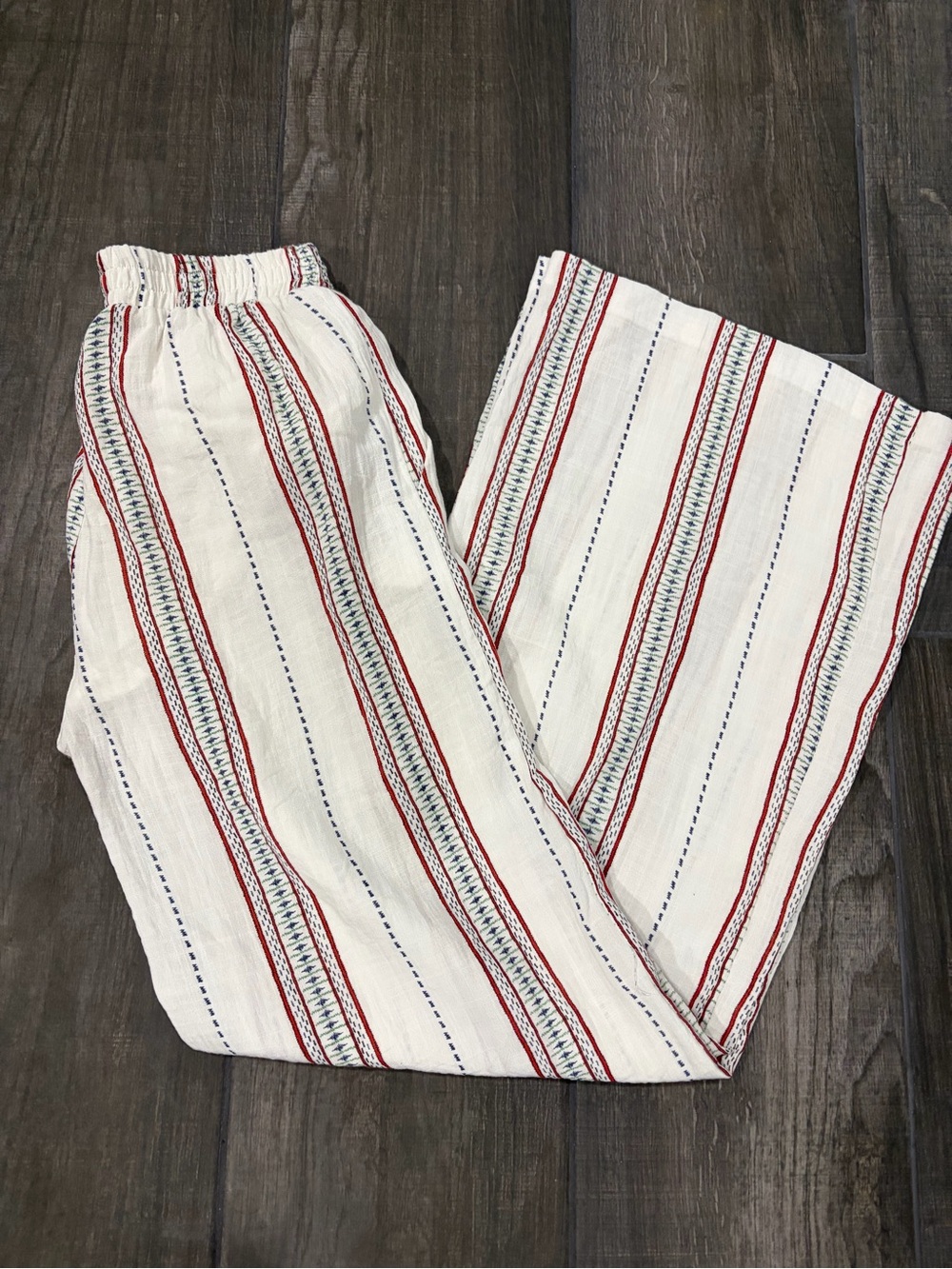 Vici White Pants with Red and Navy Stripe Detail